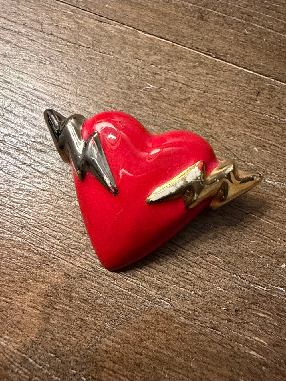 Red Heart Pin with Silver and Gold Lightning Bolts